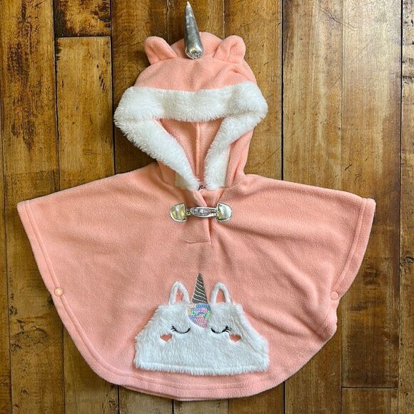 Little Lass Other - Little Lass Poncho 12 months fleece Unicorn Poncho pink spring faux fur
